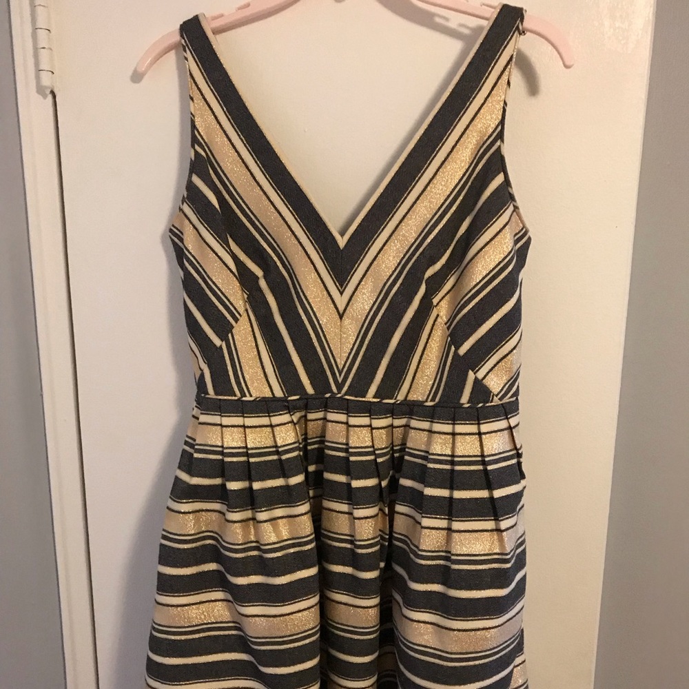 JCrew Gold and Gray Striped Dress